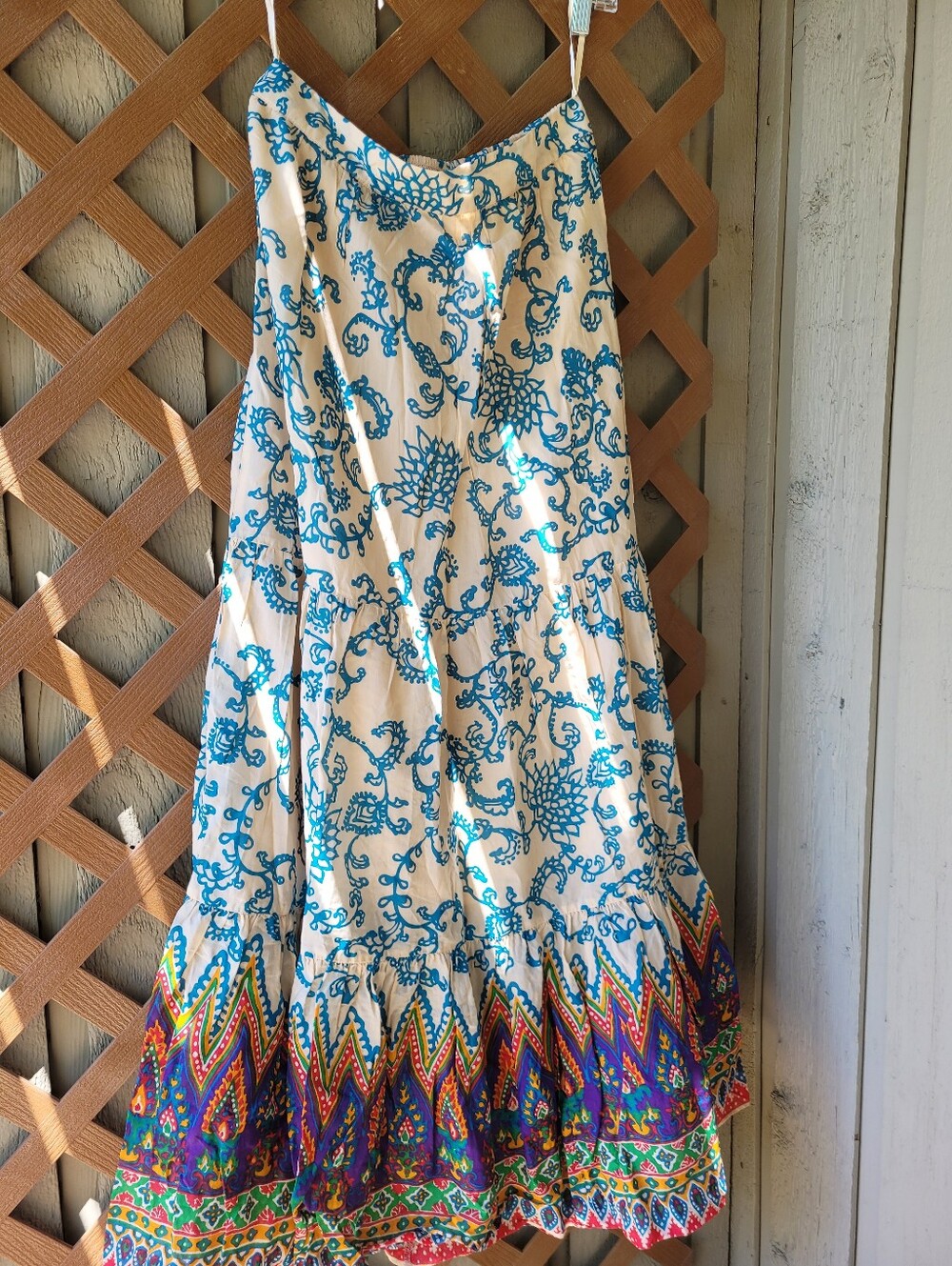 Free People Maxi Skirt with Teal Floral and Multicolor Border - Sunrise